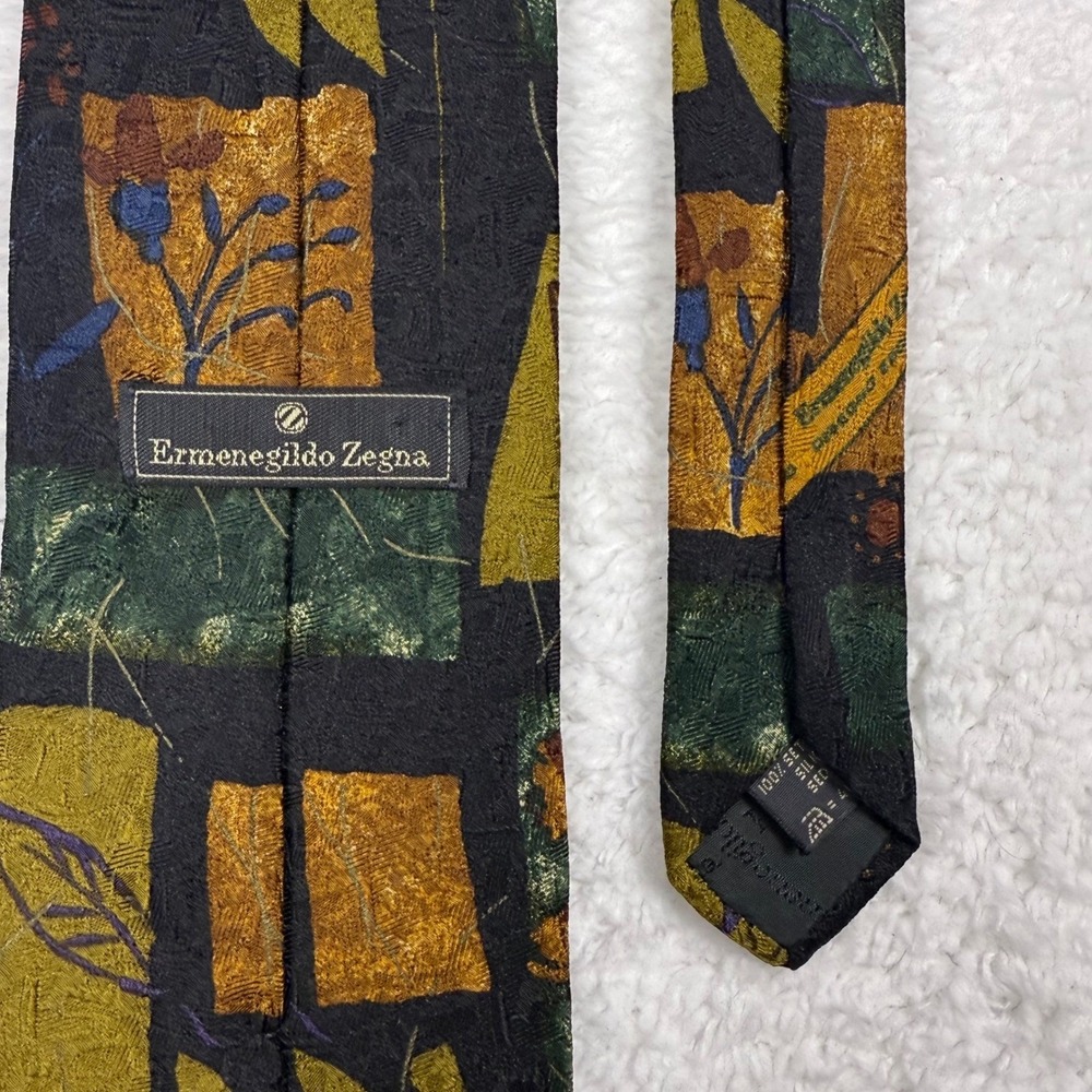 Ermenegildo‎ Zegna Silk Necktie Abstract Print Designer Mens Tie 59" Long - Picture 3 of 4